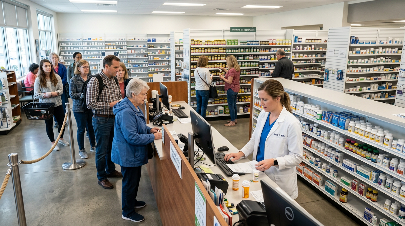 Picking Up Prescription Medicine at the Pharmacy