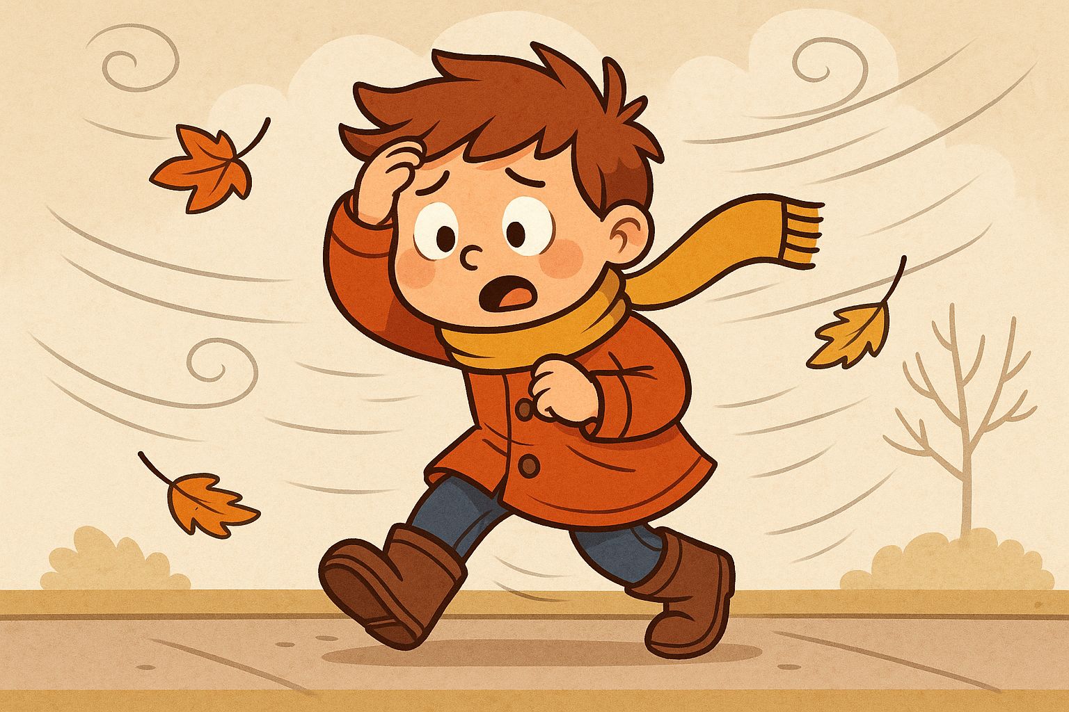 What do you wear on a windy day? — - A jacket?
Sandals?
Boots?
Scarf?
T-shirt?