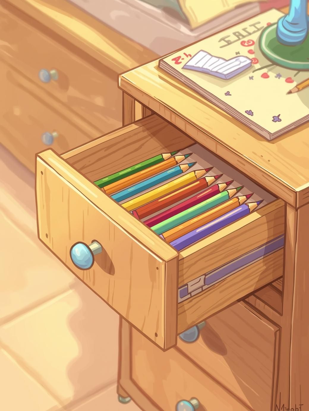 My pencils are in the ____. clock / drawer