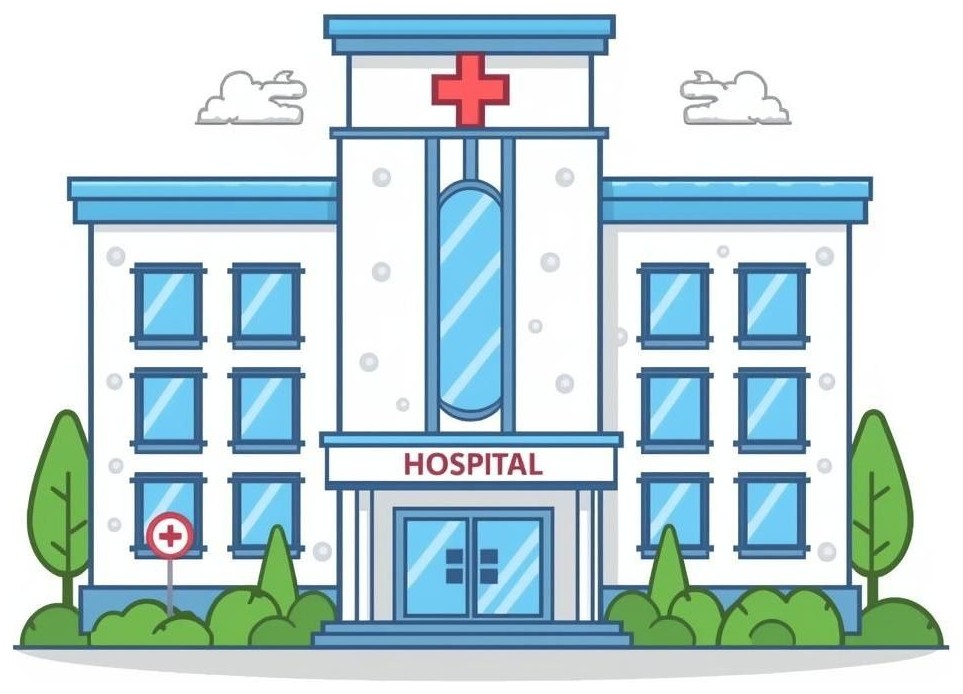 What do you see in this picture? — I see___.
1. A hospital
2. A cat
3. A bus