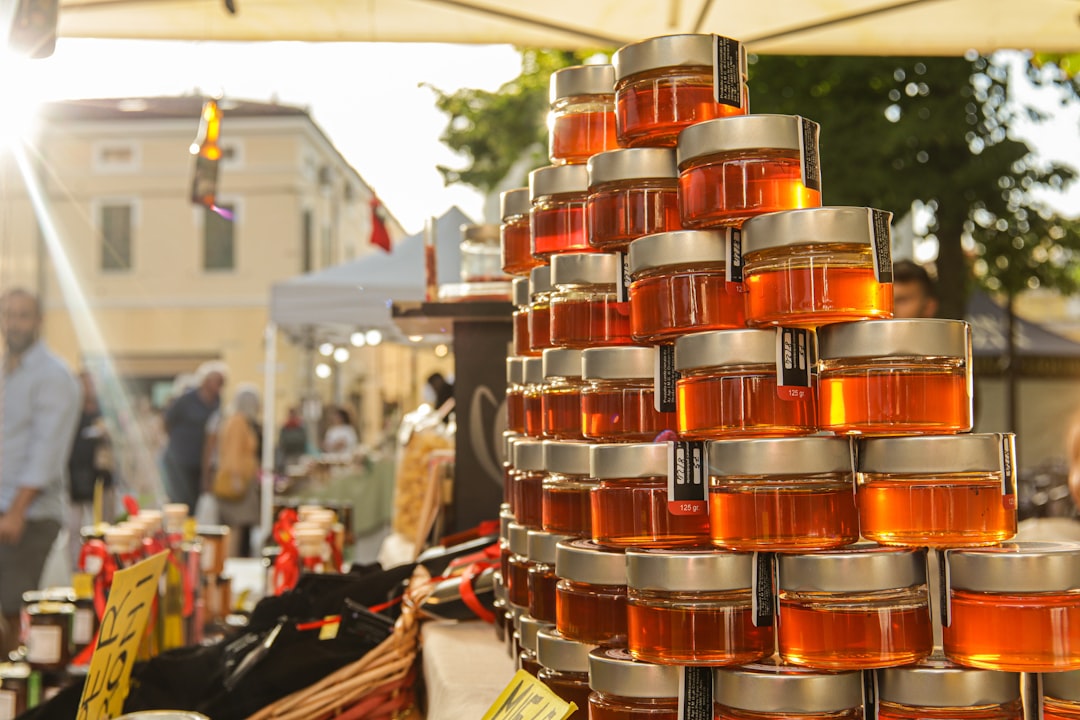 What do you see in these market stalls?