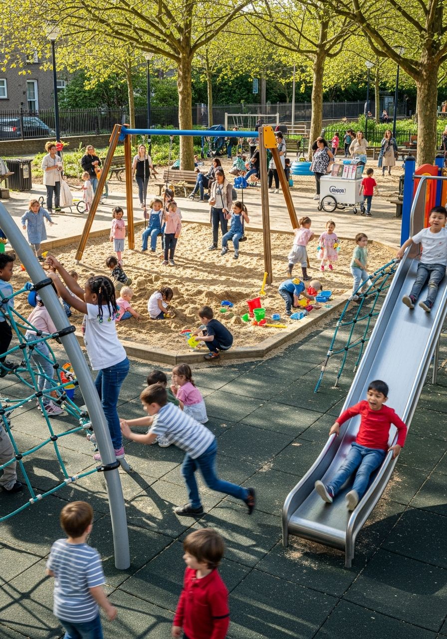 Is the playground quiet or noisy? — It is __.
Quiet
Busy
